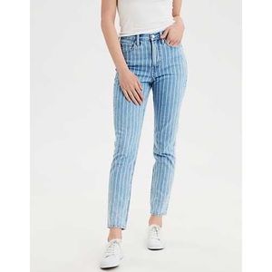 American Eagle Outfitters Pinstriped High Rise Mom Jeans Size 14R